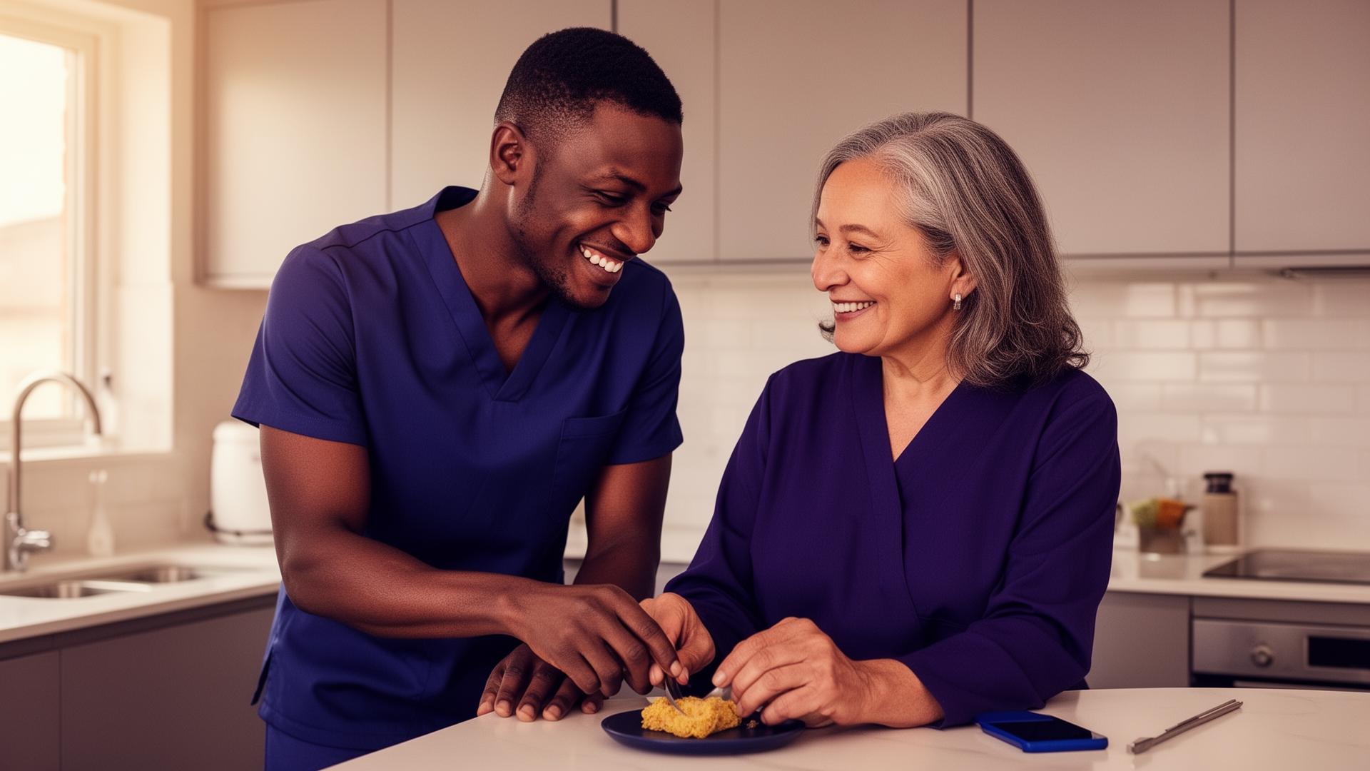 Family and caregiver around a kitchen table