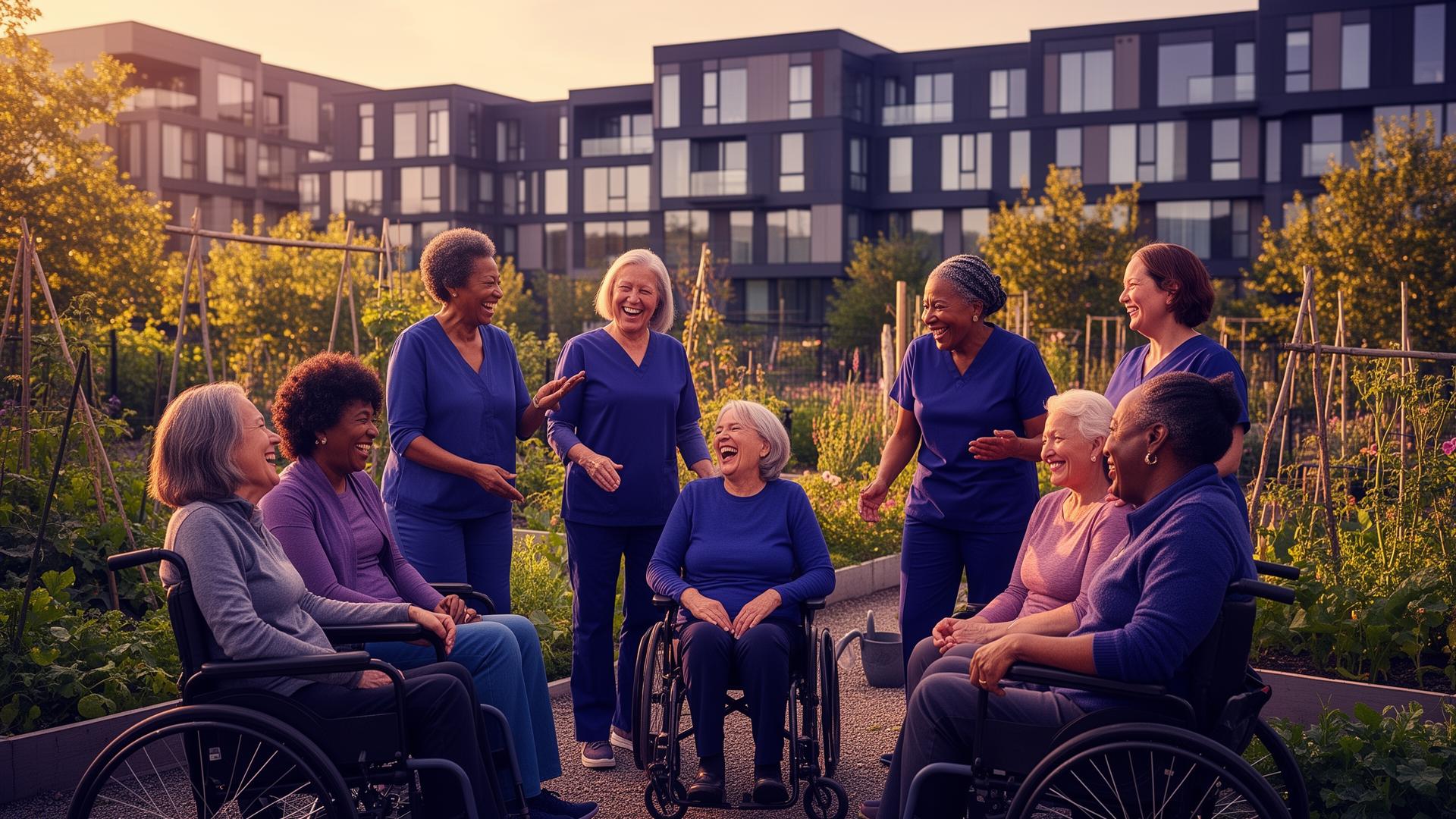 Caregiver and client in a community garden